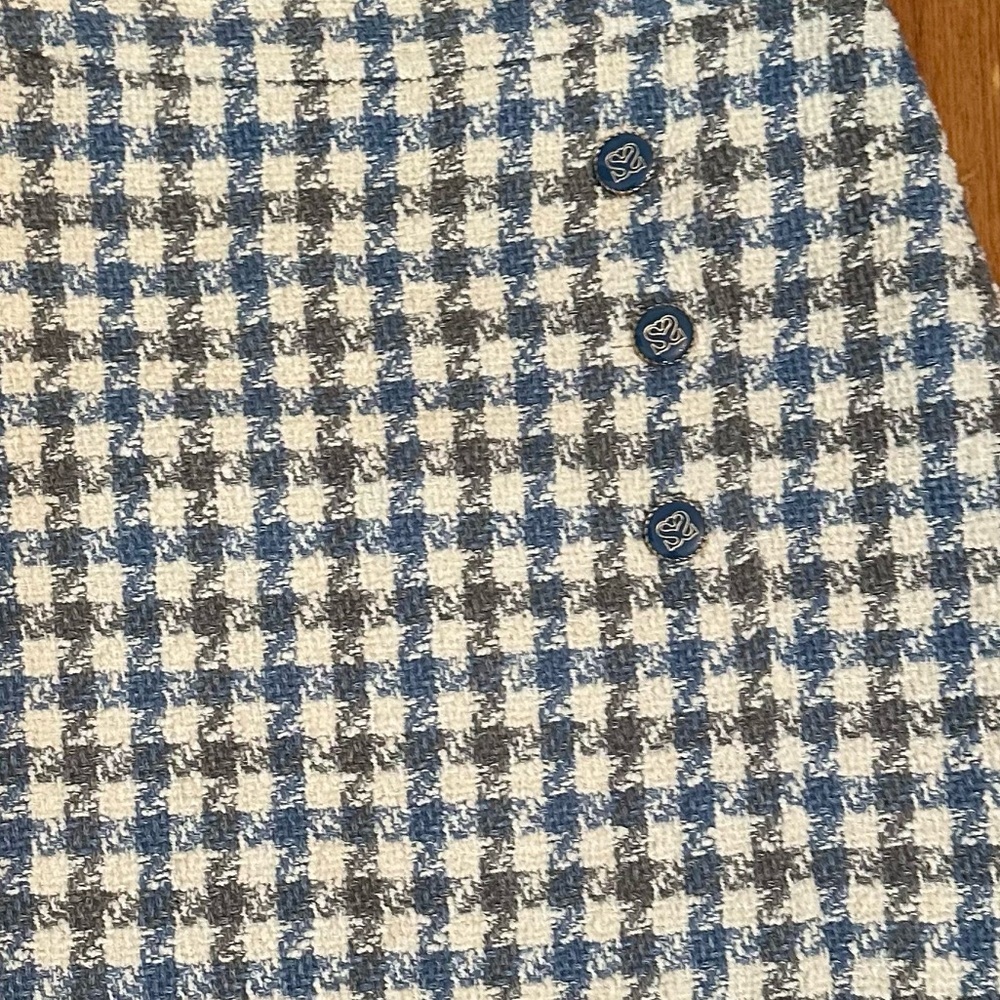 Sandro Womens Blue Calia Tweed Houndstooth Button Check Mini Skirt Size FR 4. @ - Picture 9 of 16